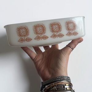 Vintage Fire King Brown Daisy Casserole Dish Anchor Hocking Milk Glass